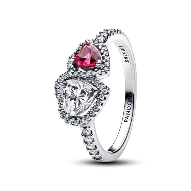 Anillo dos corazones rojo