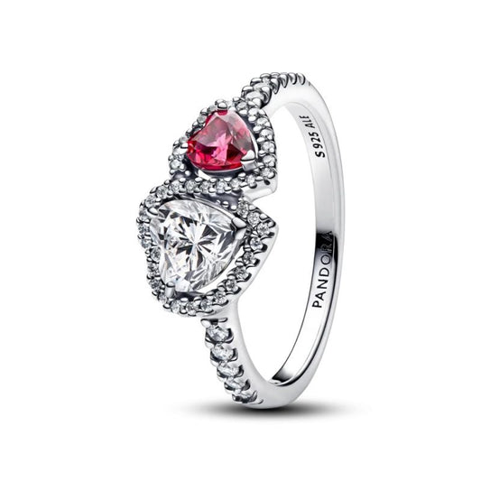 Anillo dos corazones rojo