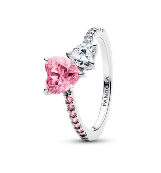 Anillo doble corazón rosa