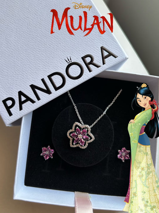 Conjunto flor collar y pendientes Mulan