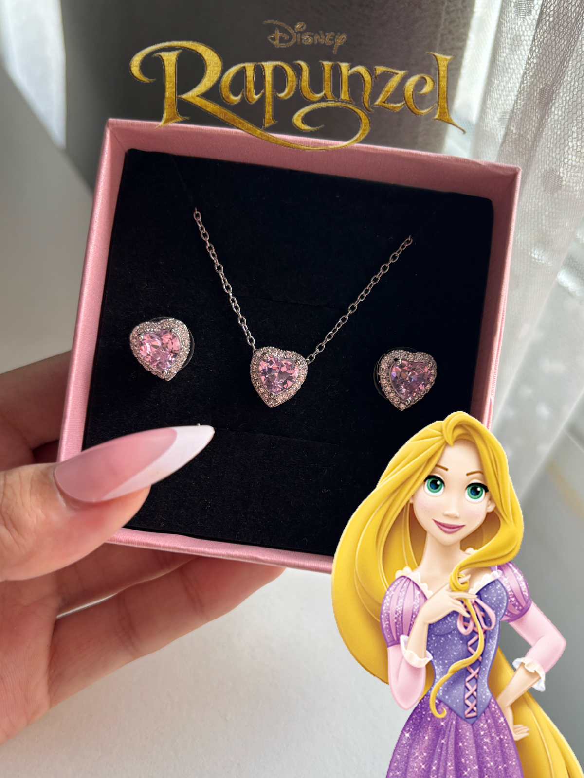 Pendientes y collar de Rapunzel (Plateado)
