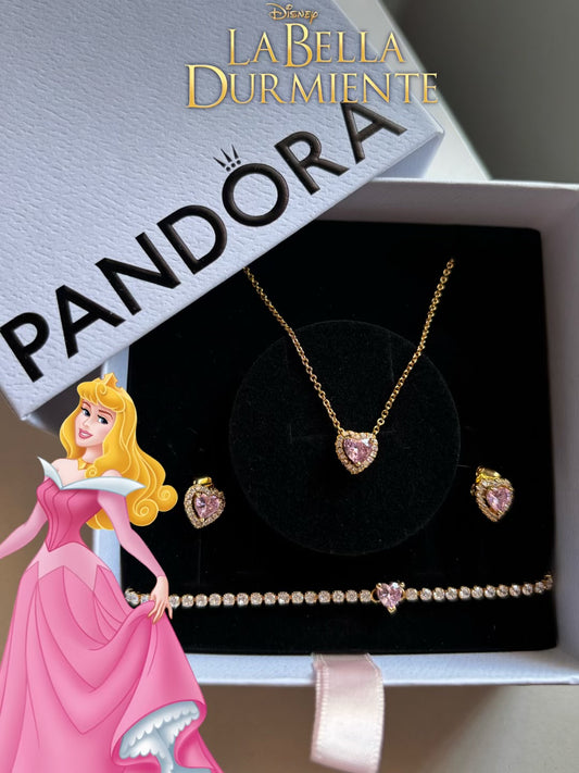 Conjunto corazón rosa dorado completo Bella Durmiente