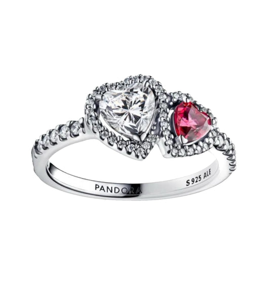 Anillo dos corazones rojo